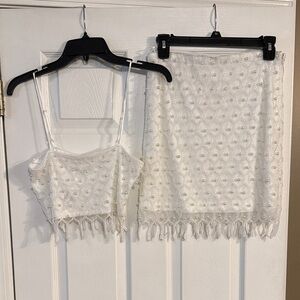 12th Tribe White Beaded Cropped Tank & Skirt Set